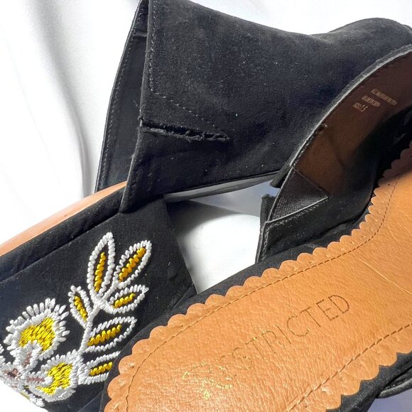 Restricted Women's Slip On Block 2 1/2" Heels-Black Floral Embroidered-Open Toe - Picture 11 of 16